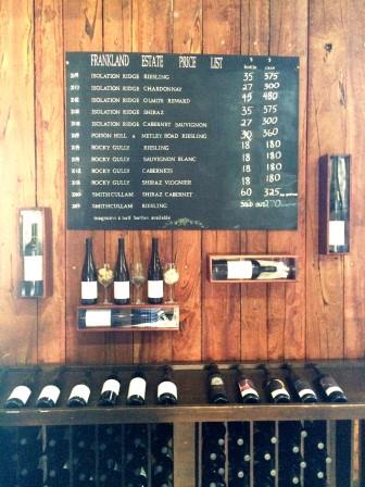 Prices at Cellar Door Frankland